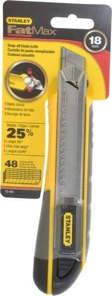 Stanley - Snap Utility Knife - 4-3/8" Blade, Yellow, Silver & Black TPE Handle, 6 Blades Included - A1 Tooling