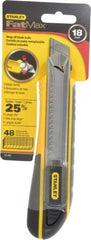 Stanley - Snap Utility Knife - 4-3/8" Blade, Yellow, Silver & Black TPE Handle, 6 Blades Included - A1 Tooling