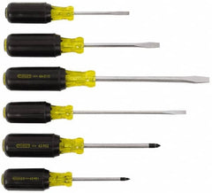 Stanley - 6 Piece Cabinet, Phillips & Slotted Screwdriver Set - Blade Sizes: Length 3, 4 & 6, Width 1/4, 5/16 & 3/16, Bit Sizes: Philips #1 to #2 - A1 Tooling