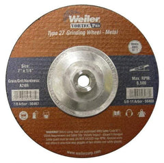 Weiler - 24 Grit, 7" Wheel Diam, 1/4" Wheel Thickness, Type 27 Depressed Center Wheel - Very Coarse Grade, Aluminum Oxide, Resinoid Bond, R Hardness, 8,500 Max RPM - A1 Tooling