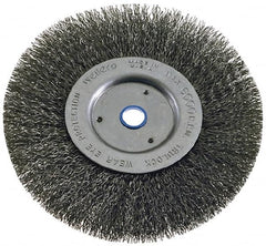 Weiler - 6" OD, 2" Arbor Hole, Crimped Steel Wheel Brush - 1" Face Width, 1-1/8" Trim Length, 0.008" Filament Diam, 6,000 RPM - A1 Tooling