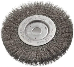 Weiler - 6" OD, 3/4" Arbor Hole, Crimped Steel Wheel Brush - 1/2" Face Width, 1-7/16" Trim Length, 0.0118" Filament Diam, 6,000 RPM - A1 Tooling