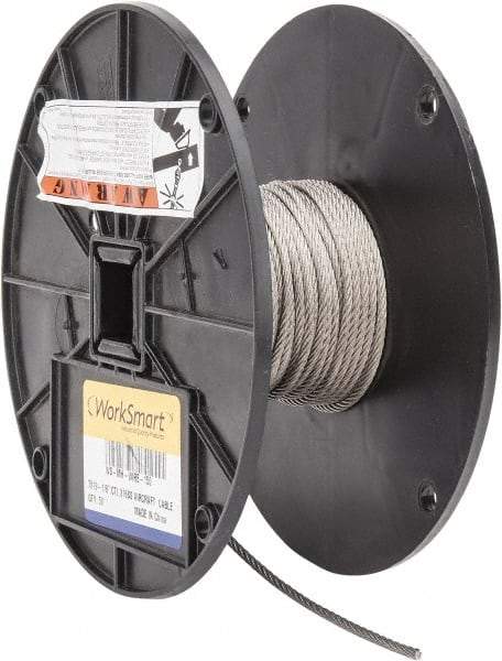 Value Collection - 50' Long, 1/8" Diam, Aircraft Cable - 1,780 Lb Breaking Strength, Material Grade 316, 7 x 19 Strand Core - A1 Tooling