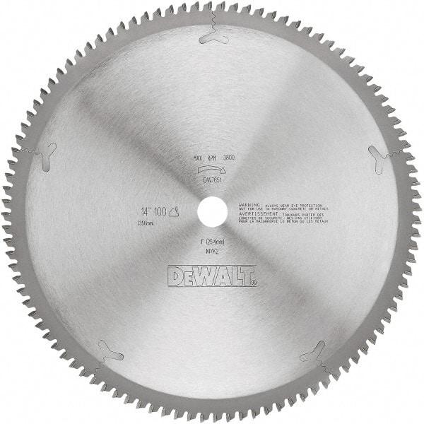 DeWALT - 14" Diam, 1" Arbor Hole Diam, 100 Tooth Wet & Dry Cut Saw Blade - Tungsten Carbide-Tipped, Standard Round Arbor - A1 Tooling