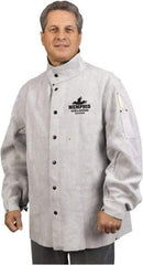 MCR Safety - Size 3XL Welding & Flame Resistant/Retardant Jacket - Gray, Leather, Snaps Closure - A1 Tooling