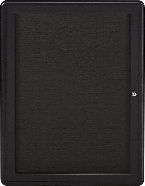 Ghent - 34" Wide x 24" High Enclosed Cork Bulletin Board - Fabric Covered, Gray - A1 Tooling