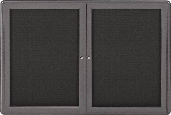 Ghent - 34" Wide x 24" High Enclosed Cork Bulletin Board - Fabric Covered, Gray - A1 Tooling