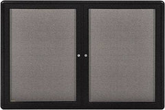 Ghent - 34" Wide x 24" High Enclosed Cork Bulletin Board - Fabric Covered, Black - A1 Tooling