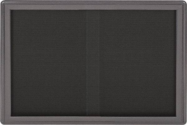 Ghent - 47" Wide x 34" High Enclosed Cork Bulletin Board - Fabric Covered, Gray - A1 Tooling