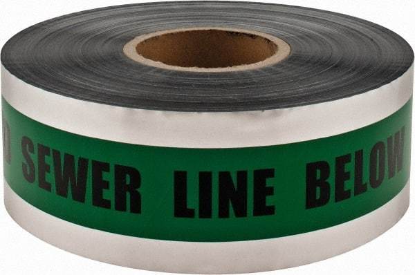 PRO-SAFE - Caution: Buried Sewer Line Below, Detectable Underground Tape - 1,000 Ft. Long x 3 Inch Wide Roll, Polyethylene on Aluminum, 5 mil Thick, Green - A1 Tooling