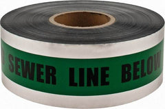 PRO-SAFE - Caution: Buried Sewer Line Below, Detectable Underground Tape - 1,000 Ft. Long x 3 Inch Wide Roll, Polyethylene on Aluminum, 5 mil Thick, Green - A1 Tooling