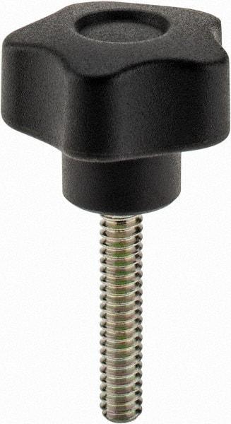 Elesa - 1" Head Diam, 5 Point Lobed Knob - 10-24 x 1" Stem, Technopolymer, Black - A1 Tooling