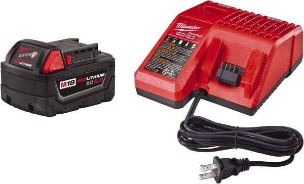 Milwaukee Tool - 18 Volt Lithium-Ion Power Tool Battery - 5 Ahr Capacity, 110 min Charge Time, Series RED LITHIUM - A1 Tooling