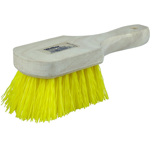 8″ Utility Scrub Brush, Yellow Polypropylene Fill, Short Handle, Wood Block - A1 Tooling