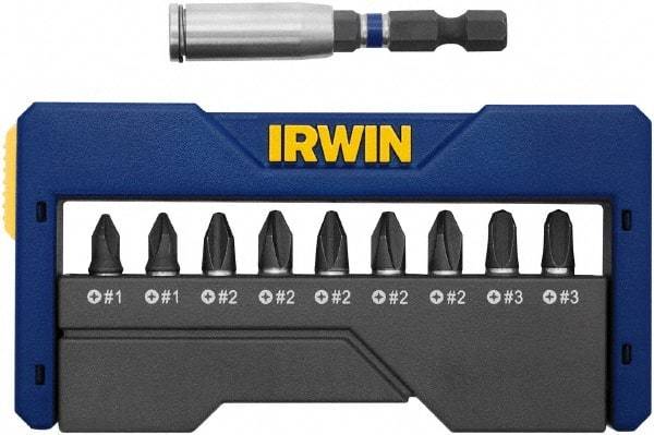 Irwin - 10 Piece, 1/4" Drive Screwdriver Insert Hex Bit Set - #1, #2 & #3 Phillips - A1 Tooling