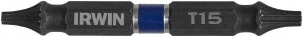 Irwin - T10 x T15 D/E Torx Screwdriver Bit - 1/4" Hex Drive, 2-3/8" OAL - A1 Tooling