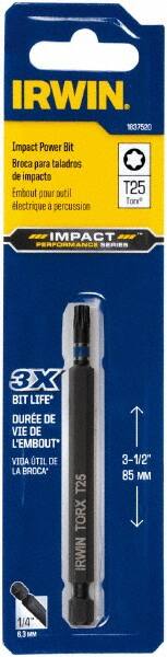 Irwin - T25 Torx Bit - 1/4" Hex Drive, 3-1/2" OAL - A1 Tooling