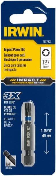 Irwin - T27 Torx Bit - 1/4" Hex Drive, 2" OAL - A1 Tooling