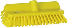 Vikan - 1-1/2" Bristle Length, Polyester Cleaning & Finishing Brush - 9-5/8" Long x 5" Wide Head, 10" OAL, European Threaded Handle, Yellow, Polypropylene Block - A1 Tooling