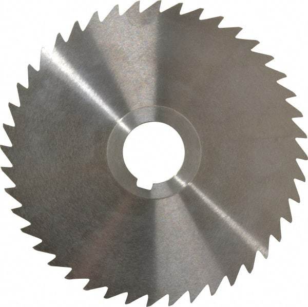 Keo - 5" Diam x 1/16" Blade Thickness x 1" Arbor Hole Diam, 44 Tooth Slitting and Slotting Saw - Arbor Connection, Right Hand, Uncoated, High Speed Steel, Concave Ground, Contains Keyway - A1 Tooling