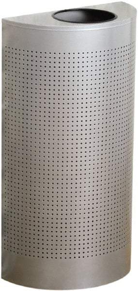 Rubbermaid - 12 Gal Silver Half-Round Decorative Waste Receptacle With Top - Steel, 32" High x 18" Wide - A1 Tooling