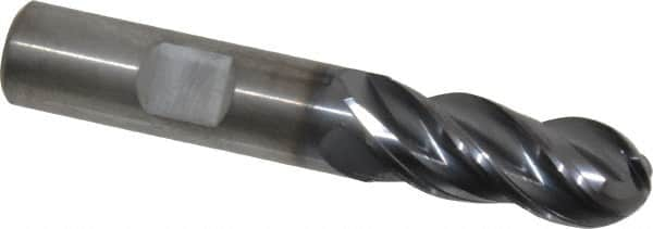 Kennametal - 1/2" Diam, 1-1/4" LOC, 4 Flute Solid Carbide Ball End Mill - AlTiN Finish, Single End, 3" OAL, 1/2" Shank Diam, Spiral Flute - A1 Tooling