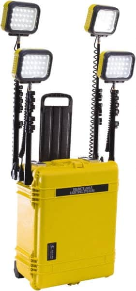 Pelican Products, Inc. - 12 Volt, 93 Watt, Electric, LED Portable Floor Work Light - 13.78" Cord, 4 Heads, 12,000 Lumens, Polypropylene, 24.83" Long x 19.57" Wide x 11.93" High - A1 Tooling