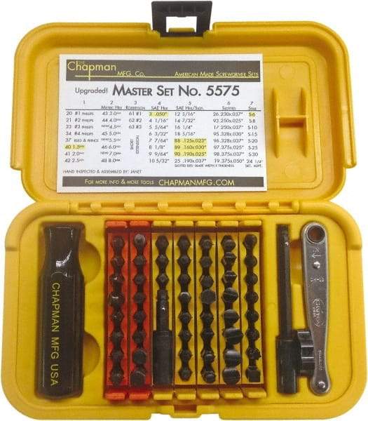 Chapman - 56 Piece, Screwdriver 1/4" Bit Ratchet Bit Set - #1 to #4 Phillips, 0.05 to 5/16" Hex, T6 to T30 Torx - A1 Tooling