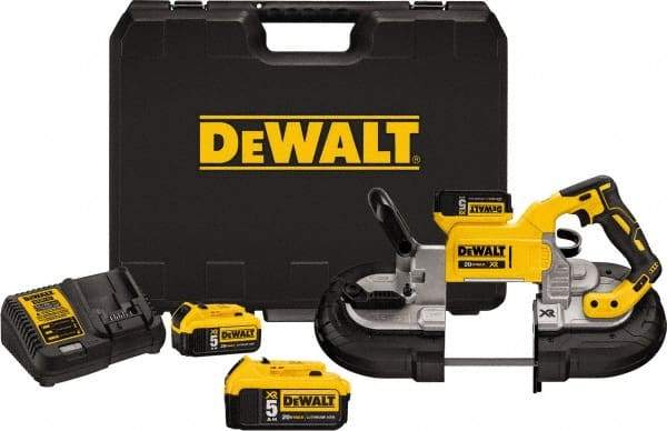 DeWALT - 20 Volt, 490 SFPM Cordless Portable Bandsaw - 5" (Round) & 5 x 5" (Rectangle) Cutting Capacity, Lithium-Ion Battery Included - A1 Tooling