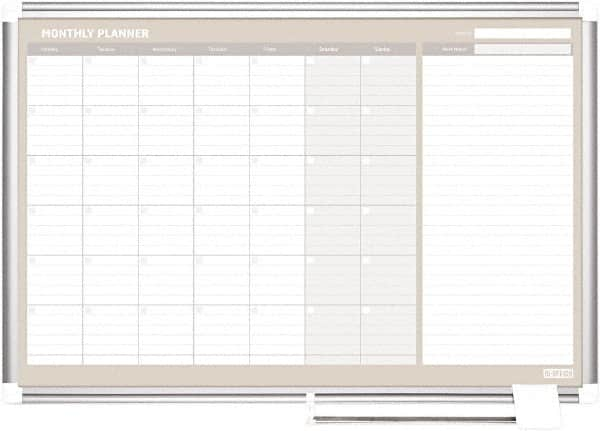 MasterVision - 36" High x 48" Wide Painted Metal Magnetic Dry Erase Calendar - Steel, 50.2" Deep, Includes Mounting Kit - A1 Tooling