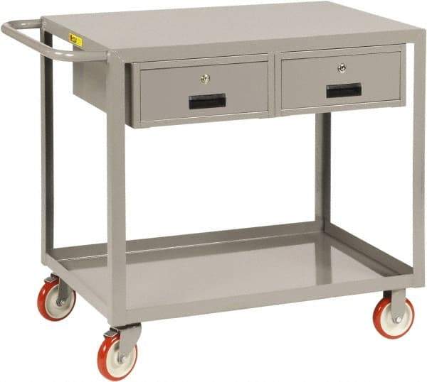 Little Giant - 1,200 Lb Capacity, 24" Wide x 42" Long x 35" High Shelf Cart - 2 Shelf, Steel, 2 Rigid/2 Swivel Casters - A1 Tooling