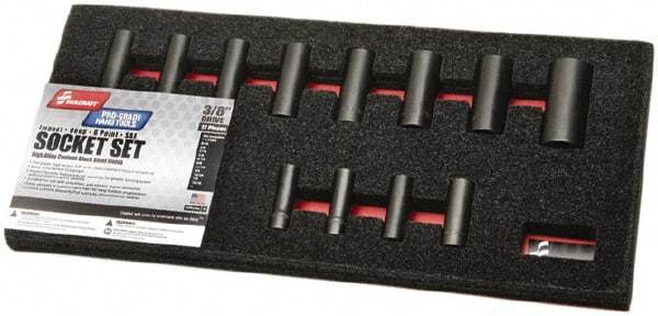 Ability One - 12 Piece 3/8" Drive Deep Well Impact Socket Set - 6 Points, 5/16" to 1" Range, Inch Measurement Standard - A1 Tooling