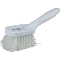 8″ Utility Scrub Brush, White Nylon Fill, Short Handle, Plastic Block - A1 Tooling