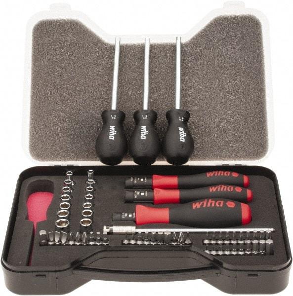 Wiha - 59 Piece, 1/4" Drive Screwdriver Vario Set - #0, #1 & #2 Phillips, 0.05 to 1/4" Hex, 1.5 to 6mm Hex, T5 to T30 Torx, #1 & #2 Pozidriv, #1 to #3 Square Recess, 4.5, 5.5 & 6mm Slotted - A1 Tooling