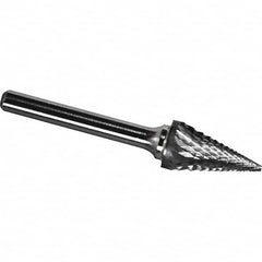 Made in USA - 3/16" Cut Diam, 3/16" Shank Diam, Cone Head Diamond Cut Burr - Carbide, 1/2" LOC, 2" OAL - A1 Tooling