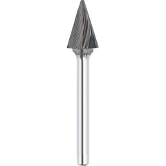 Made in USA - 1/4" Cut Diam, 1/4" Shank Diam, Cone Head Single Cut Burr - Carbide, 1-1/4" LOC, 2" OAL - A1 Tooling