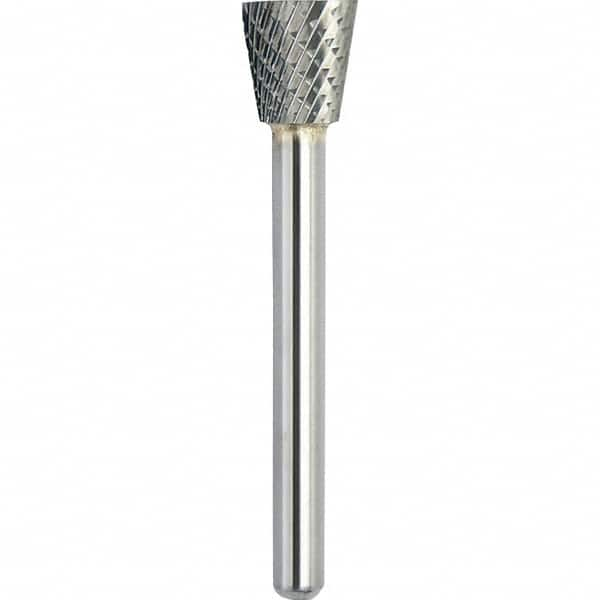 Made in USA - 6.3mm Cut Diam, 0.1181" Shank Diam, Inverted Cone Head Double Cut Burr - Carbide, 6mm LOC, 44mm OAL - A1 Tooling