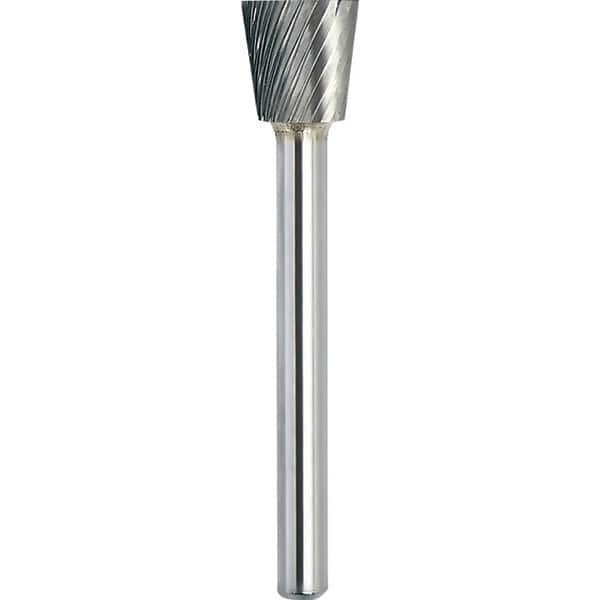 Made in USA - 1/8" Cut Diam, 1/8" Shank Diam, Inverted Cone Head Single Cut Burr - Carbide, 3/16" LOC, 2" OAL - A1 Tooling