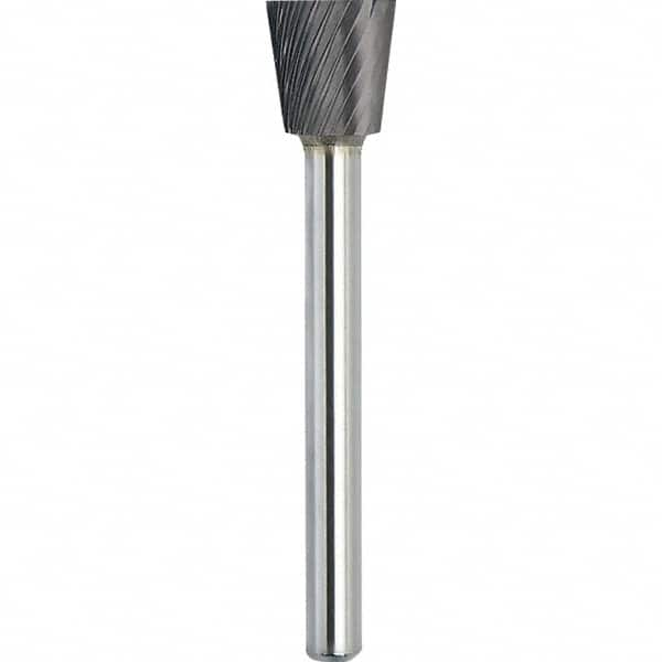 Made in USA - 6.3mm Cut Diam, 0.1181" Shank Diam, Inverted Cone Head Single Cut Burr - Carbide, 6mm LOC, 44mm OAL - A1 Tooling