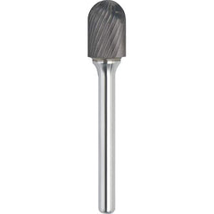 Made in USA - 1/4" Cut Diam, 1/8" Shank Diam, Cylinder with Radius Head Single Cut Burr - Carbide, 1/2" LOC, 2" OAL - A1 Tooling