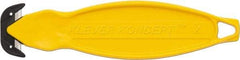 Klever Innovations - Recessed/Hook Blade Box Cutter - 6-1/4" Carbon Steel Blade, Yellow Plastic Handle, 2 Blades Included - A1 Tooling