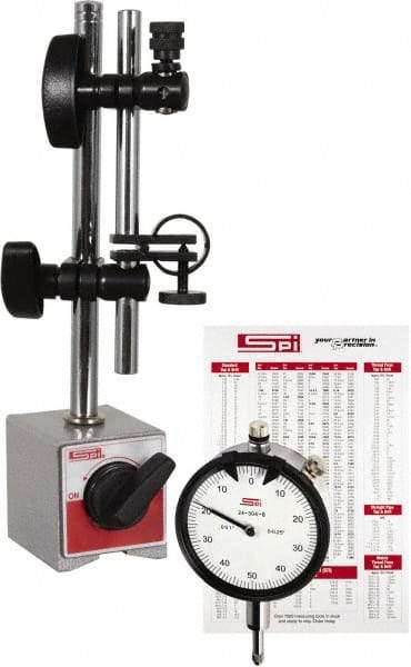 SPI - 0.001" Graduation, Dial Indicator & Base Kit - 2-1/4" Base Length x 2" Base Width x 2-1/8" Base Height - A1 Tooling