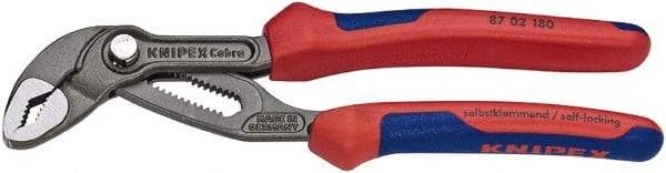 Knipex - 7-1/4" OAL, 1-1/2" Max Capacity, 18 Position Water Pump Tongue & Groove Pliers - V-Jaws, Cushion Grip Handles - A1 Tooling