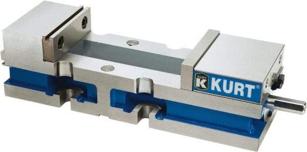 Kurt - 4" Jaw Width, 6" Jaw Opening Capacity, Horizontal Stationary Machine Vise - Manual Operation, 7,500 Lb Capacity, 1 Station, 14.16" Long x 3.4900" High x 1-15/64" Deep, 1.235" Jaw Height, Ductile Iron - A1 Tooling