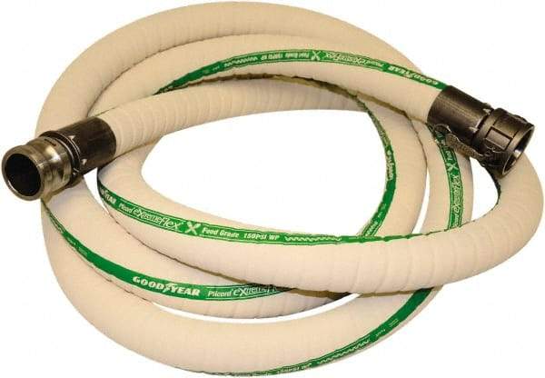 Alliance Hose & Rubber - 4" Inside x 4.6" Outside Diam, 212°F, Male x Female Camlock Food & Beverage Hose - 4" Bend Radius, White, 10' Long, 150 Max psi, 29 Vacuum Rating - A1 Tooling