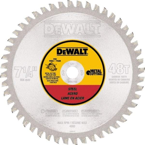 DeWALT - 7-1/4" Diam, 5/8" Arbor Hole Diam, 48 Tooth Wet & Dry Cut Saw Blade - Carbide-Tipped, Standard Round Arbor - A1 Tooling