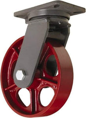 Hamilton - 10" Diam x 2-1/2" Wide x 12-1/2" OAH Top Plate Mount Swivel Caster - Cast Iron, 2,500 Lb Capacity, Tapered Roller Bearing, 5-1/4 x 7-1/4" Plate - A1 Tooling