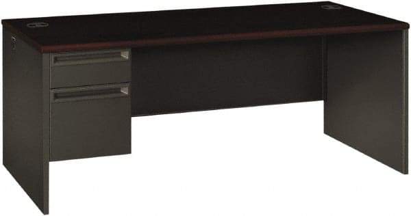 Hon - Steel-Reinforced High-Pressure Laminate Left Pedestal Desk - 72" Wide x 36" Deep x 29-1/2" High, Mahogany/Charcoal - A1 Tooling