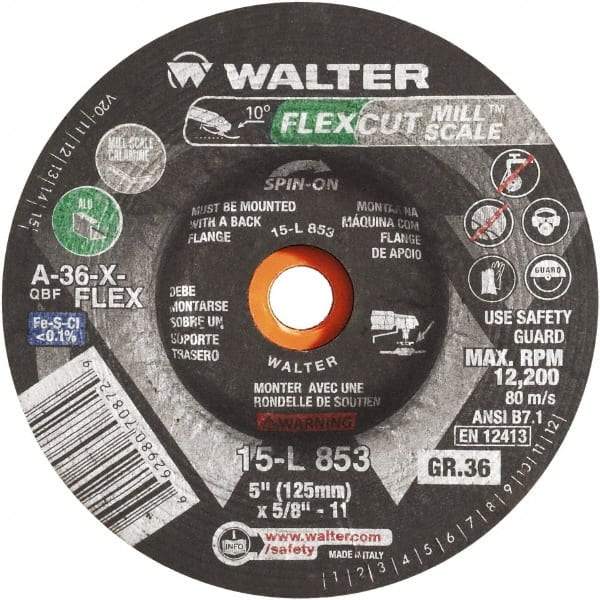 WALTER Surface Technologies - 36 Grit, 7" Wheel Diam, 3/16" Wheel Thickness, 7/8" Arbor Hole, Type 29 Depressed Center Wheel - Aluminum Oxide, 8,600 Max RPM - A1 Tooling