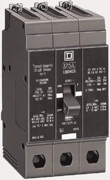 Square D - 25 Amp, 480Y/277 V, 3 Pole, Bolt On Miniature Circuit Breaker - 65 kA Breaking Capacity, 12, 14 AWG - A1 Tooling